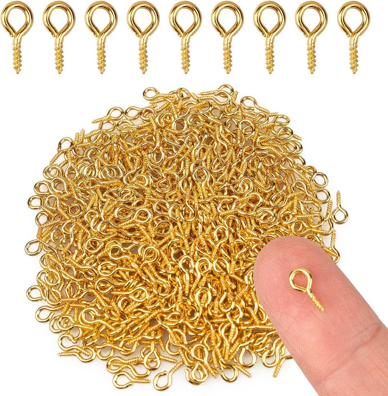 AJulyBee 500PCS 4 x 8mm Small Screw Eye Pins for Jewelry Making, Mini Eyelets Threaded Clasps Hooks for Art DIY, Metal Hoop Peg/Bracelet Connectors (Golden) - Image 1